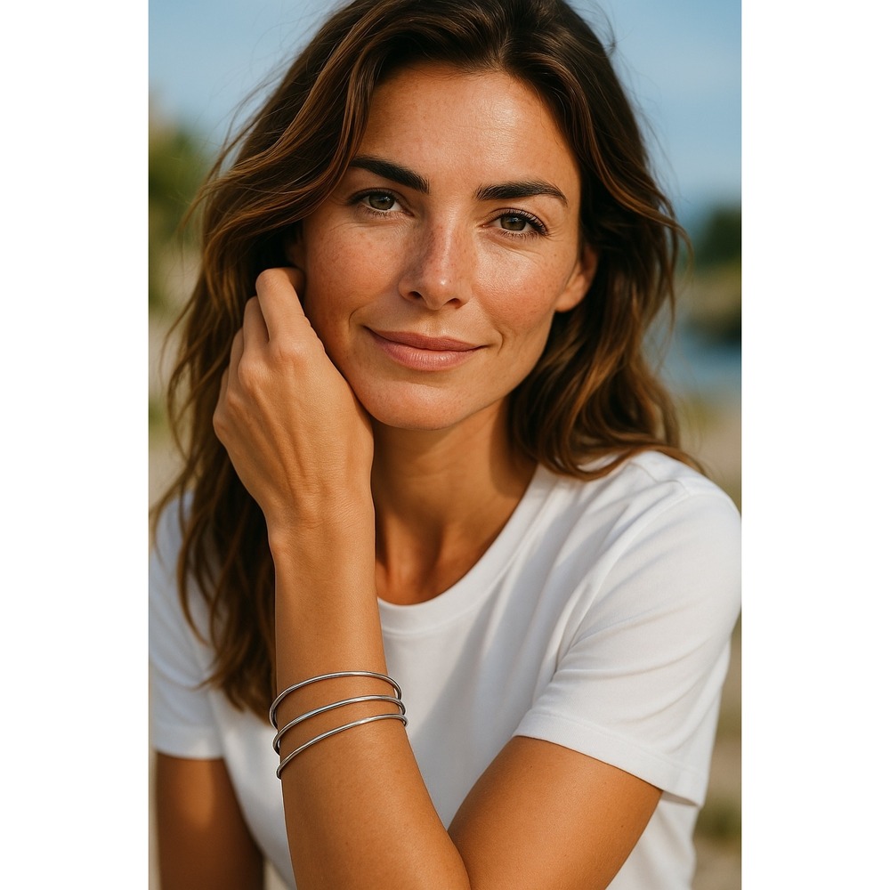 Silver Tone Bangle Bracelet Set of 3 Fashion Jewelry for Women
